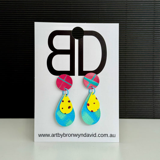 Tear Drop - Handmade Painted Leather Earrings - Lightweight Statement Jewellery | Artisan Crafted
