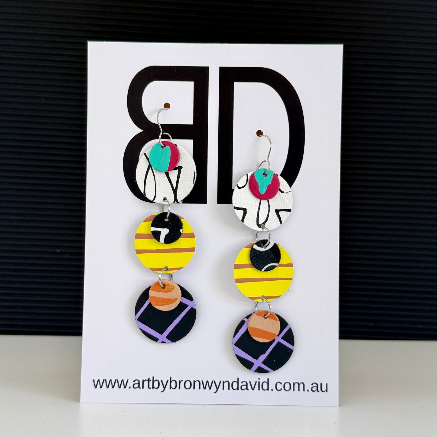 Triple Drops Yellow and Orange | Aboriginal Leather Earrings | Art by Bronwyn David