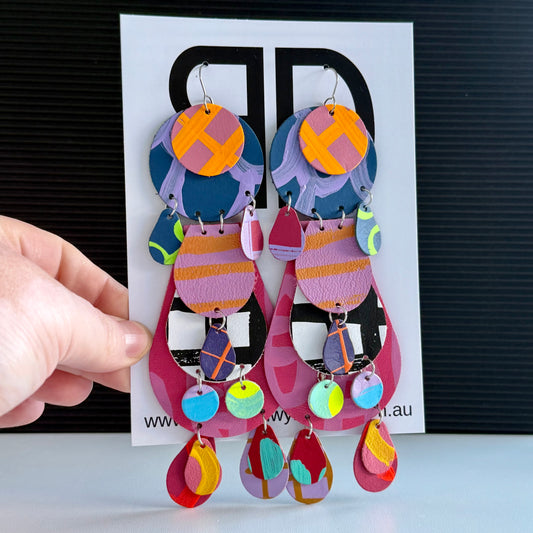 Giant Moon Statement Earrings - Handmade Painted Leather Earrings - Lightweight Statement Jewellery | Artisan Crafted