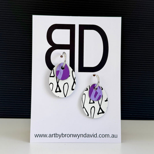 Interchangeable Huggies Purple | Aboriginal Leather Earrings | Art by Bronwyn David
