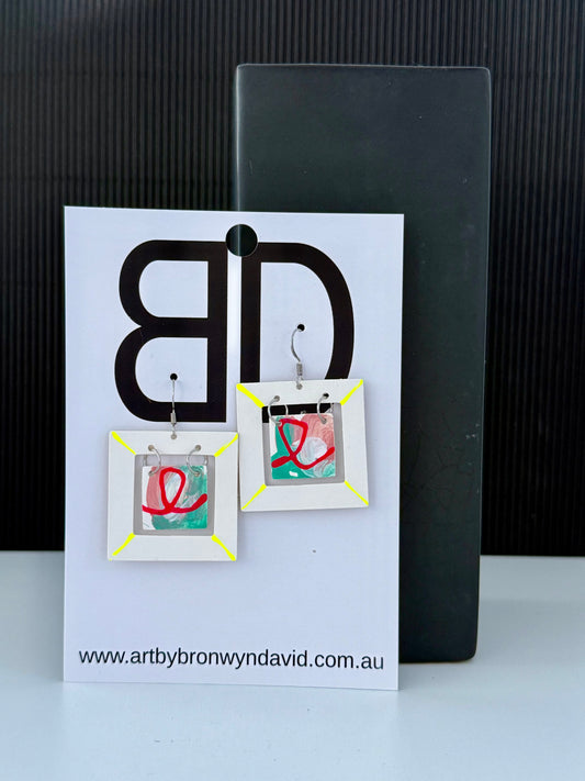 Picture Frames- Handmade Painted Leather Earrings - Lightweight Statement Jewellery - Aboriginal Design | Artisan Crafted