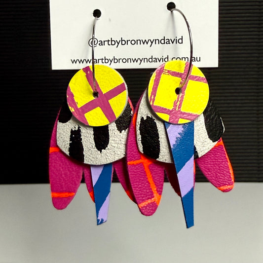 Interchangeable Hoops yellow and pink | Aboriginal Leather Earrings | Art by Bronwyn David