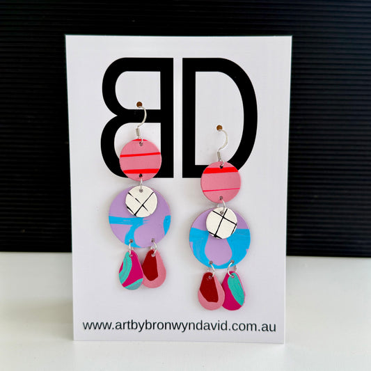 Triple Drop - Handmade Painted Leather Earrings - Lightweight Statement Jewellery | Artisan Crafted