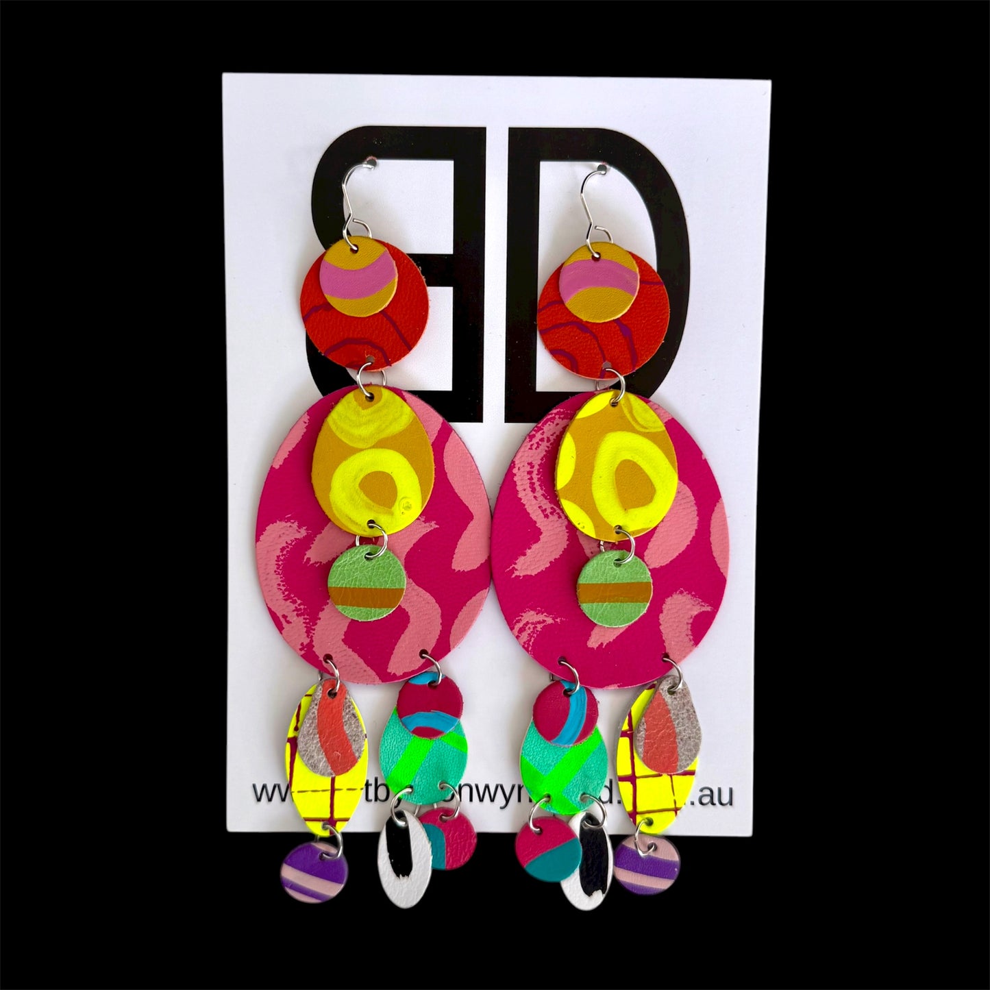 Song Lines - Handmade Painted Leather Earrings - Lightweight Statement Jewellery | Artisan Crafted