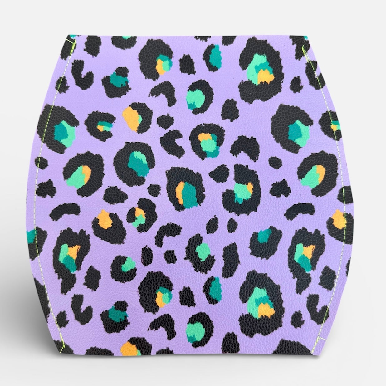 Purple Leopard Flat Vase | Vegan Leather | Art by Bronwyn David