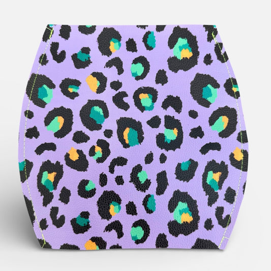 Purple Leopard Flat Vase | Vegan Leather | Art by Bronwyn David