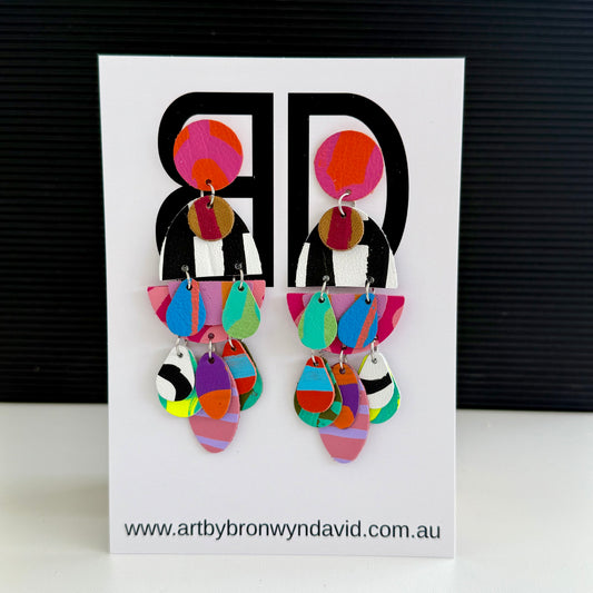 Statement Earrings - Handmade Painted Leather Earrings - Lightweight Statement Jewellery | Artisan Crafted