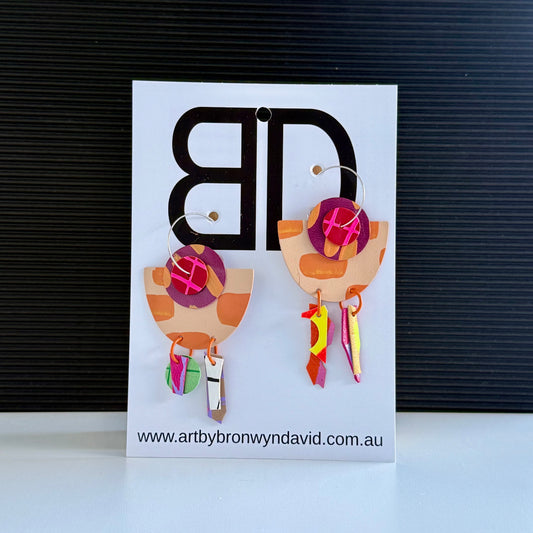 Interchangeable Hoops - Handmade Painted Leather Earrings - Lightweight Statement Jewellery - Aboriginal Design | Artisan Crafted