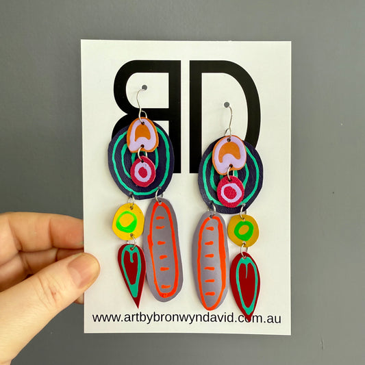 Statement Earrings - Handmade Painted Leather Earrings - Lightweight Statement Jewellery | Artisan Crafted