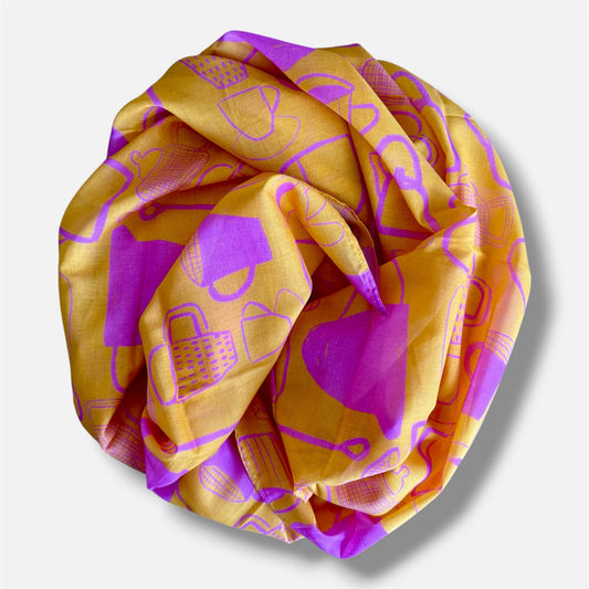 Jumbo Scarf - Pot of Tea Pink and Orange | Aboriginal Art | Art by Bronwyn David