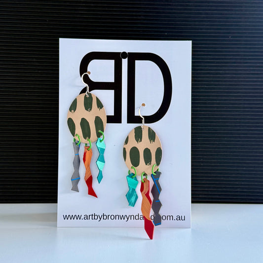 Banksia - Handmade Painted Leather Earrings - Lightweight Statement Jewellery | Artisan Crafted