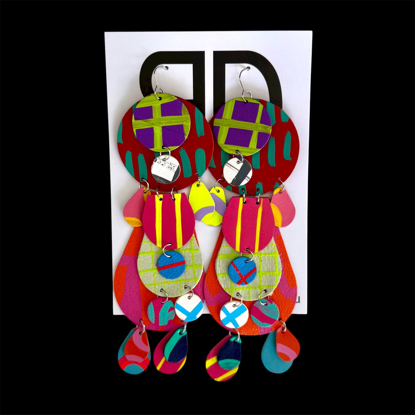 Giant Moon Statement Earrings - Handmade Painted Leather Earrings - Lightweight Statement Jewellery | Artisan Crafted