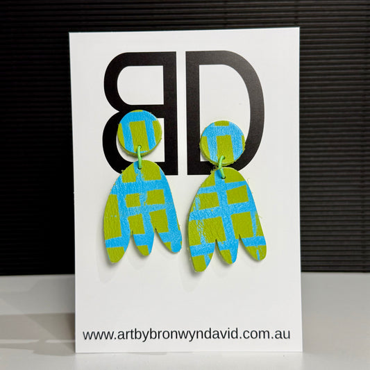 Beverley’s Green and Blue | Aboriginal Leather Earrings | Art by Bronwyn David