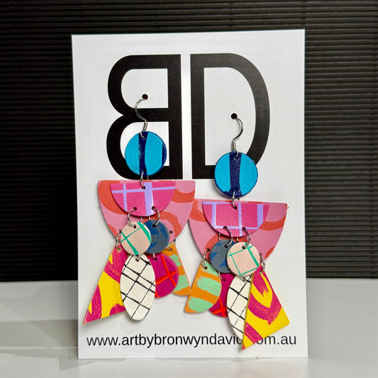 Dolly Dangles Pink and Orange | Aboriginal Leather Earrings | Art by Bronwyn David