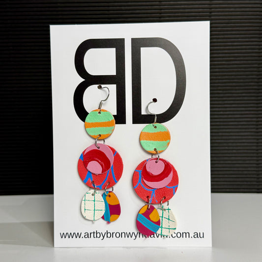 Triple Drop Trio Mango and Mint | Aboriginal Leather Earrings | Art by Bronwyn David