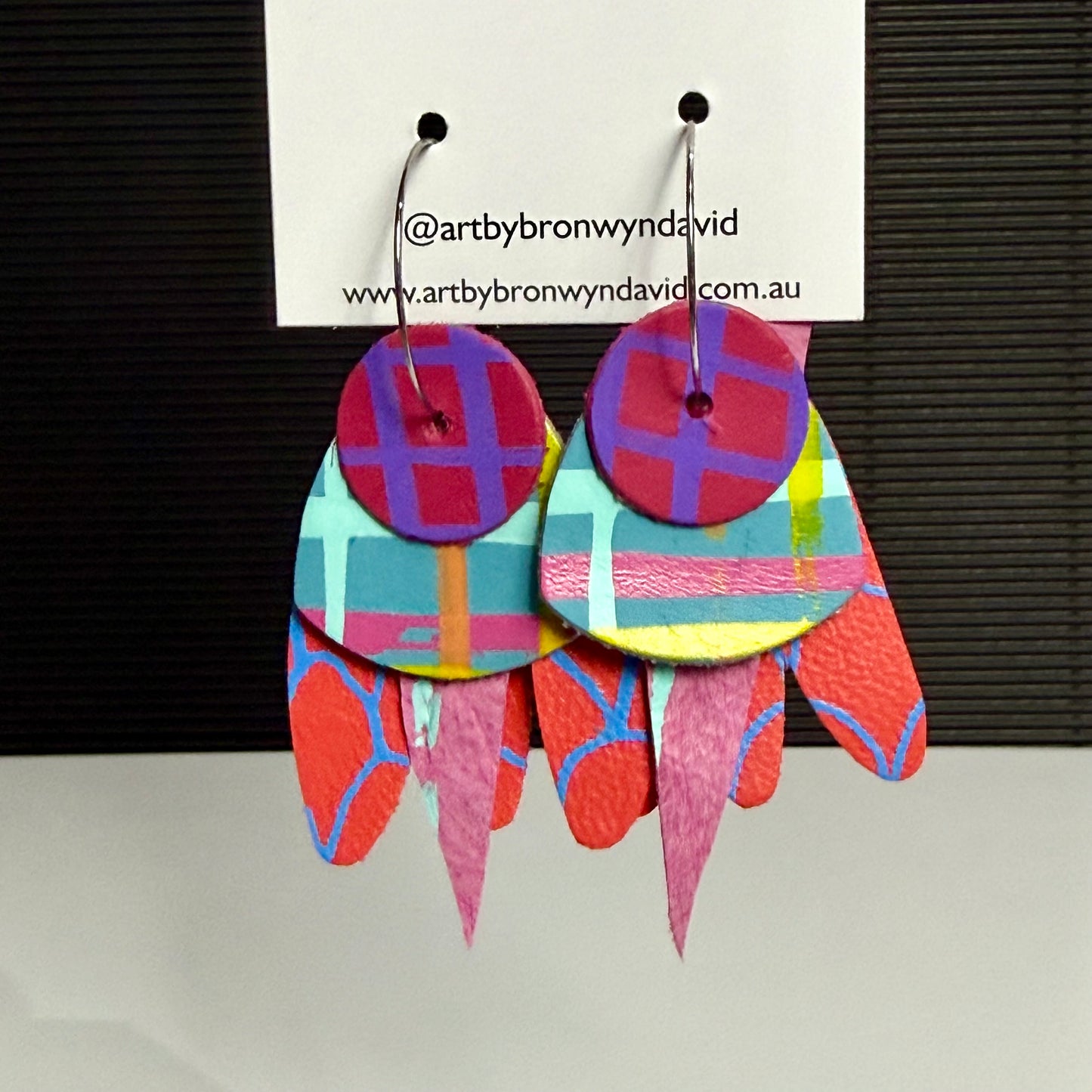 Interchangeable Hoops purple and pink | Aboriginal Leather Earrings | Art by Bronwyn David