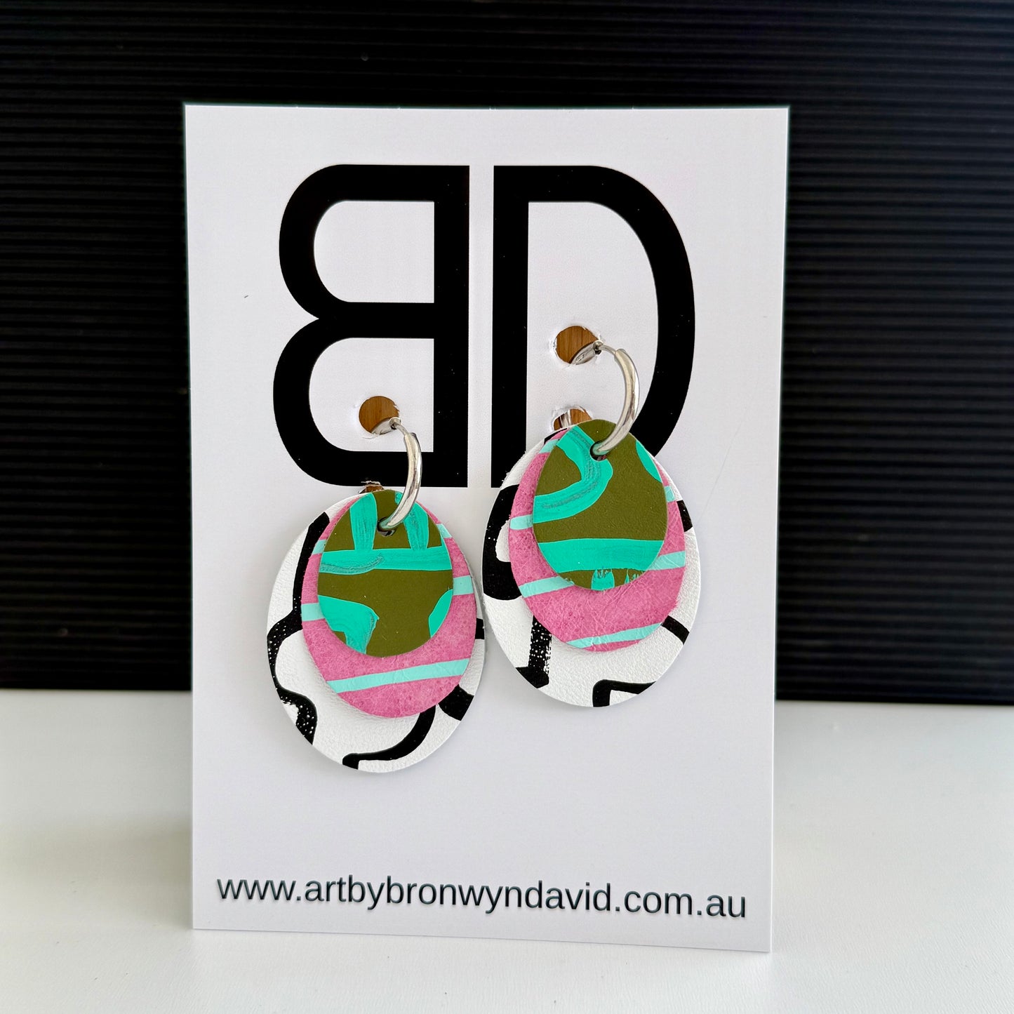 Interchangeable Huggies- Handmade Painted Leather Earrings - Lightweight Statement Jewellery - Aboriginal Design | Artisan Crafted