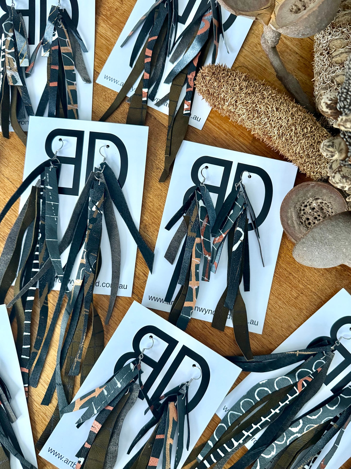 NAIDOC Collection Kelp Tassels Large | Aboriginal Leather Earrings | Art by Bronwyn David