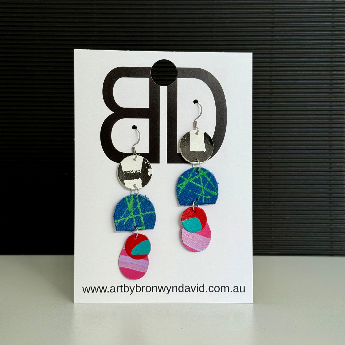 Triple Drops - Handmade Painted Leather Earrings - Lightweight Statement Jewellery | Artisan Crafted