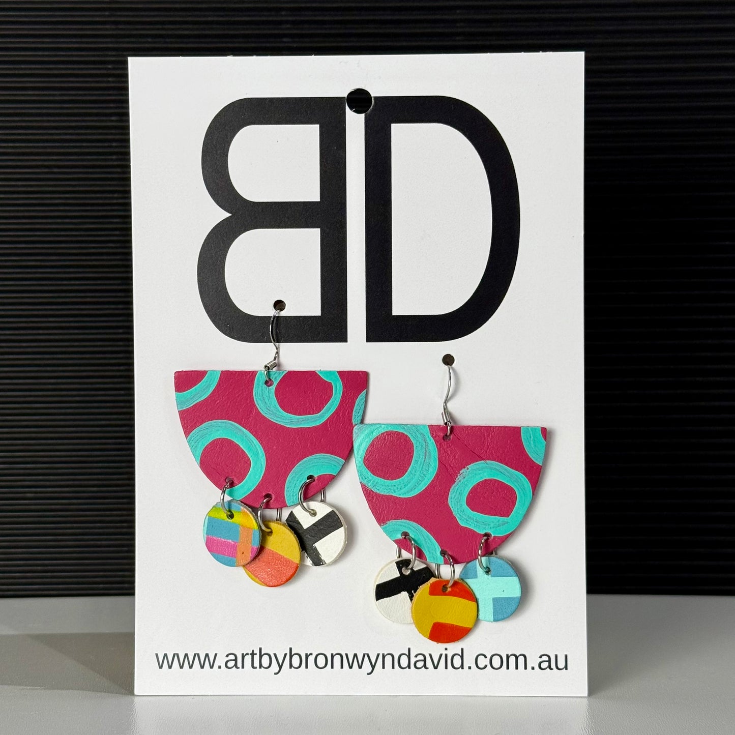 Teacup Pink and Teal | Aboriginal Leather Earrings | Art by Bronwyn David