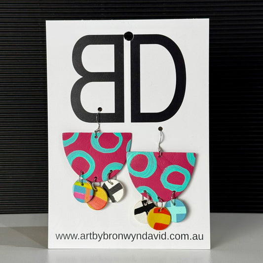 Teacup Pink and Teal | Aboriginal Leather Earrings | Art by Bronwyn David