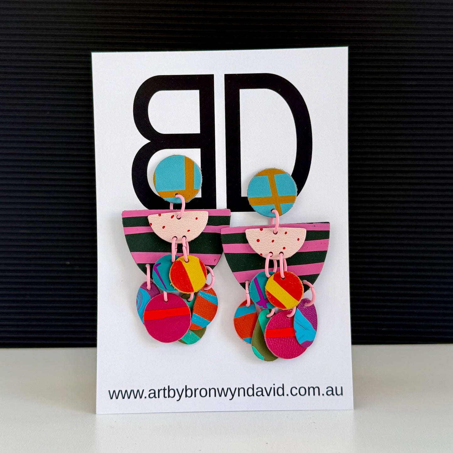 Dolly Dangles Grey and Pink | Aboriginal Leather Earrings | Art by Bronwyn David