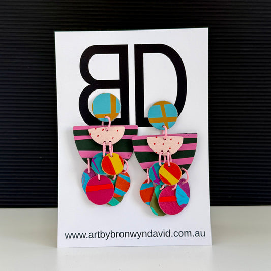 Dolly Dangles Grey and Pink | Aboriginal Leather Earrings | Art by Bronwyn David