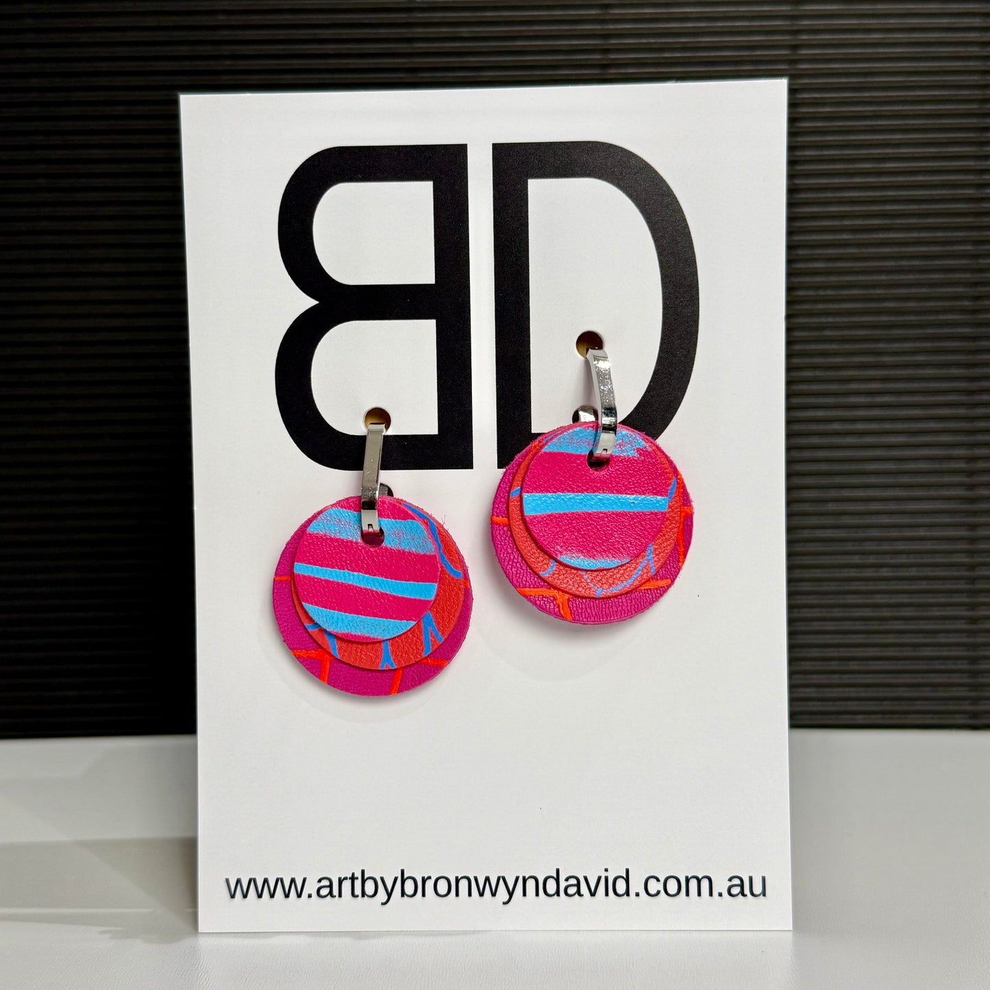 Interchangeable Huggies Pink | Aboriginal Leather Earrings | Art by Bronwyn David