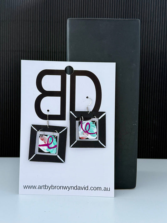 Picture Frames- Handmade Painted Leather Earrings - Lightweight Statement Jewellery - Aboriginal Design | Artisan Crafted
