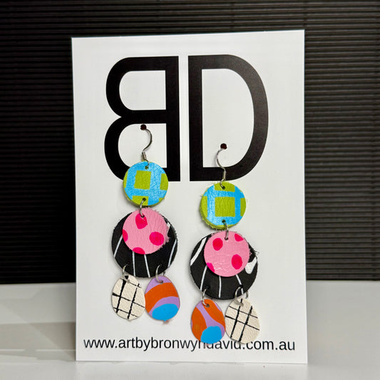 Triple Drop Trio Green and Blue | Aboriginal Leather Earrings | Art by Bronwyn David