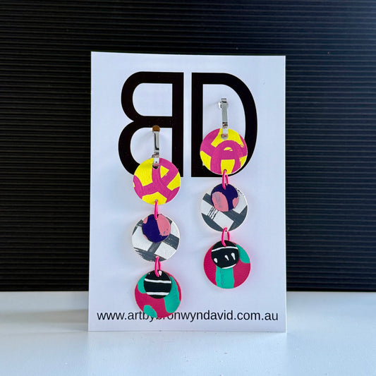 Triple Drops - Handmade Painted Leather Earrings - Lightweight Statement Jewellery | Artisan Crafted