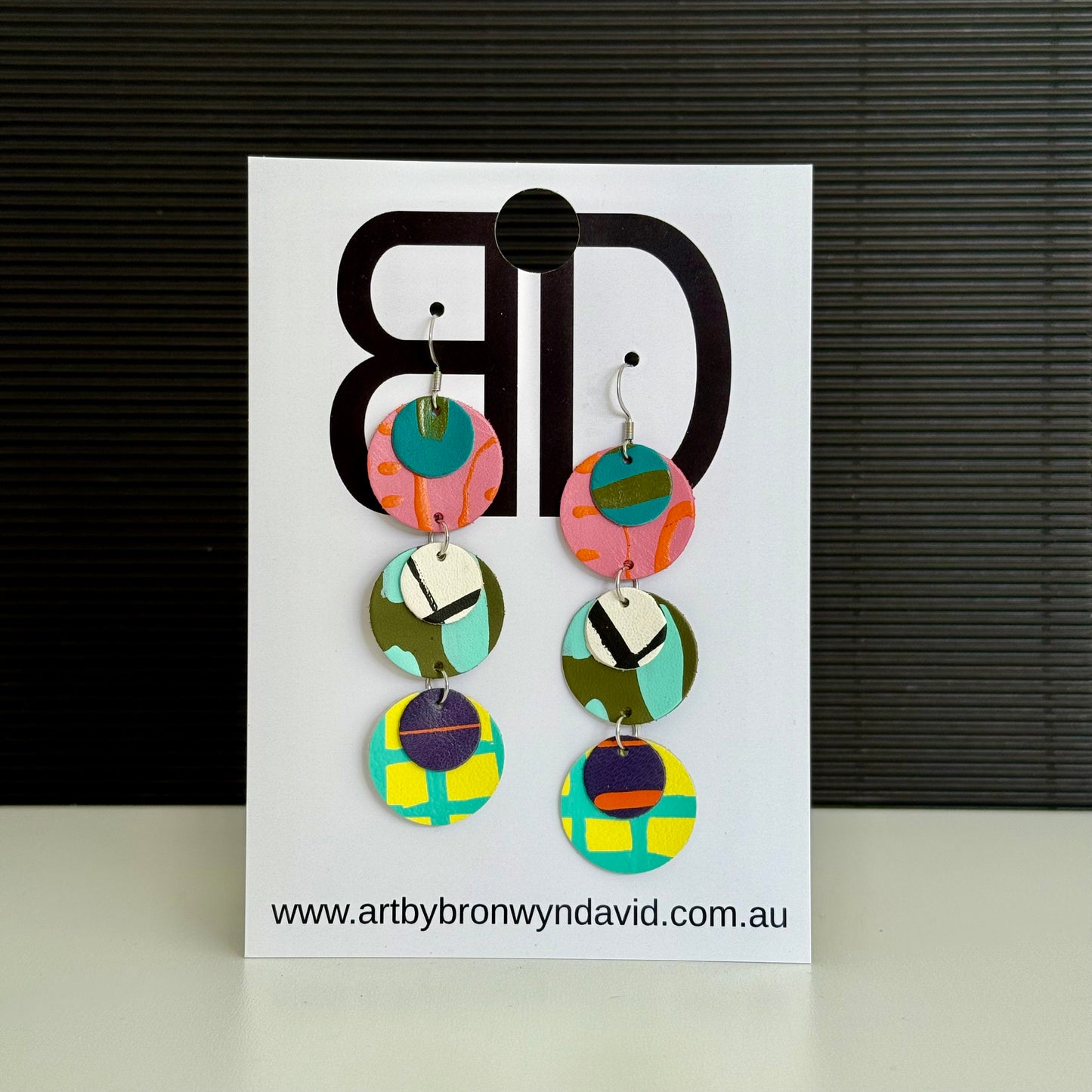 Triple Drops - Handmade Painted Leather Earrings - Lightweight Statement Jewellery | Artisan Crafted