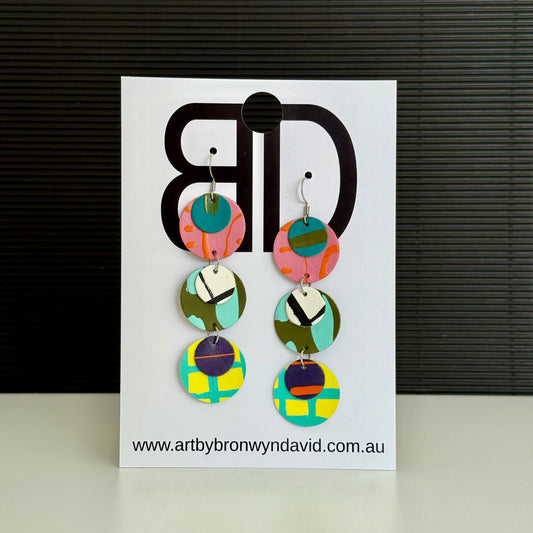 Triple Drops - Handmade Painted Leather Earrings - Lightweight Statement Jewellery | Artisan Crafted
