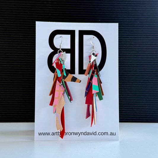 Tassel Earrings - Handmade Painted Leather Earrings - Lightweight Statement Jewellery | Artisan Crafted