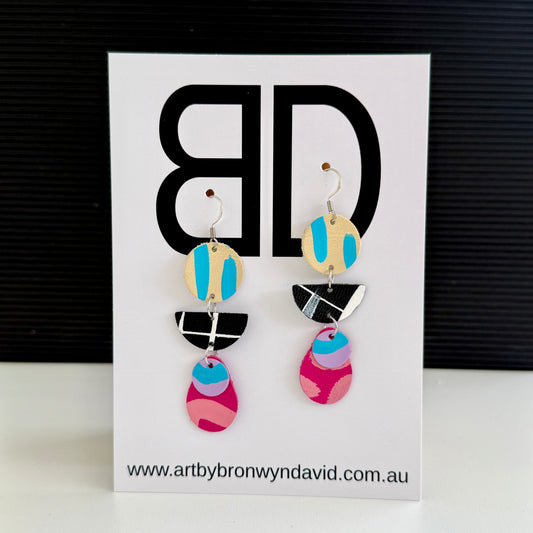 Triple Drop - Handmade Painted Leather Earrings - Lightweight Statement Jewellery | Artisan Crafted