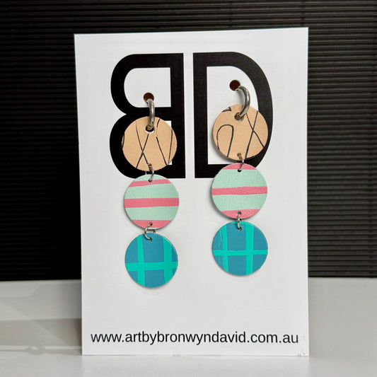 Huggie Drops Fawn and Black | Aboriginal Leather Earrings | Art by Bronwyn David