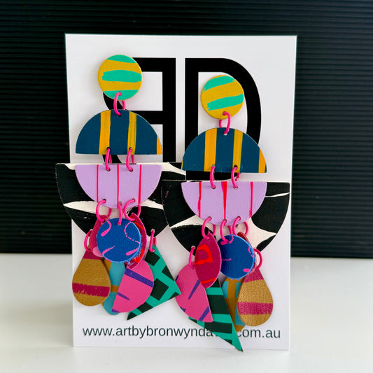 Dolly Statements XL - Handmade Painted Leather Earrings - Lightweight Statement Jewellery | Artisan Crafted