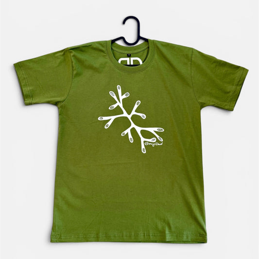 Green T Shirt - Casuarina | Authentic Trawlwoolway First Nations Art T-Shirts | Indigenous Australian Designer Clothing | Cultural Wearable Art | Small-3XL