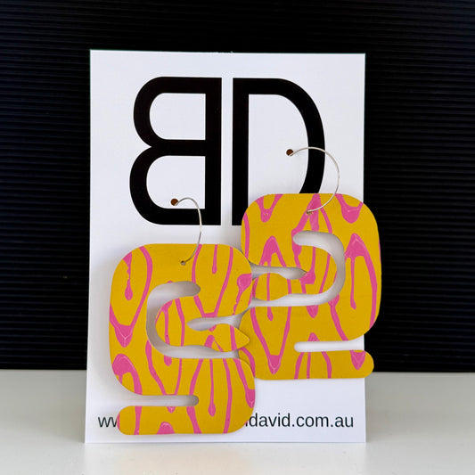 Give Me Strength Yellow and Pink | Aboriginal Leather Earrings | Art by Bronwyn David