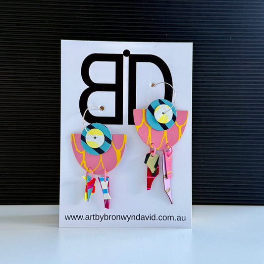 Interchangeable Hoops - Handmade Painted Leather Earrings - Lightweight Statement Jewellery - Aboriginal Design | Artisan Crafted