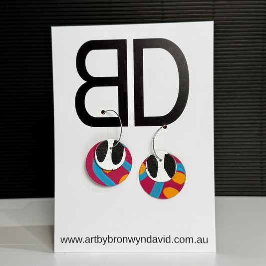 Moon Hoops Double Blue and Pink | Aboriginal Leather Earrings | Art by Bronwyn David