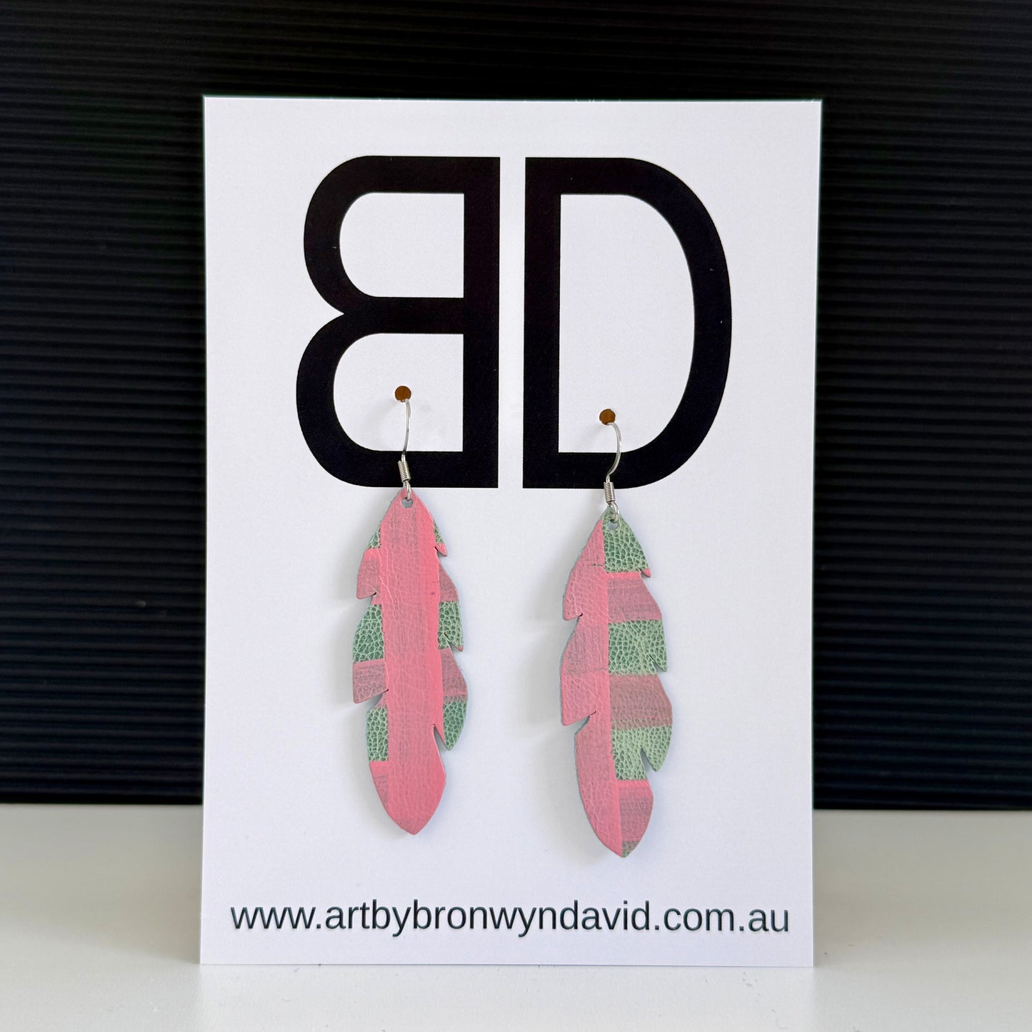 Feather’s Blue and Pink | Aboriginal Leather Earrings | Art by Bronwyn David