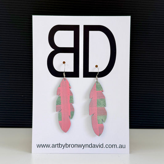 Feather’s Blue and Pink | Aboriginal Leather Earrings | Art by Bronwyn David