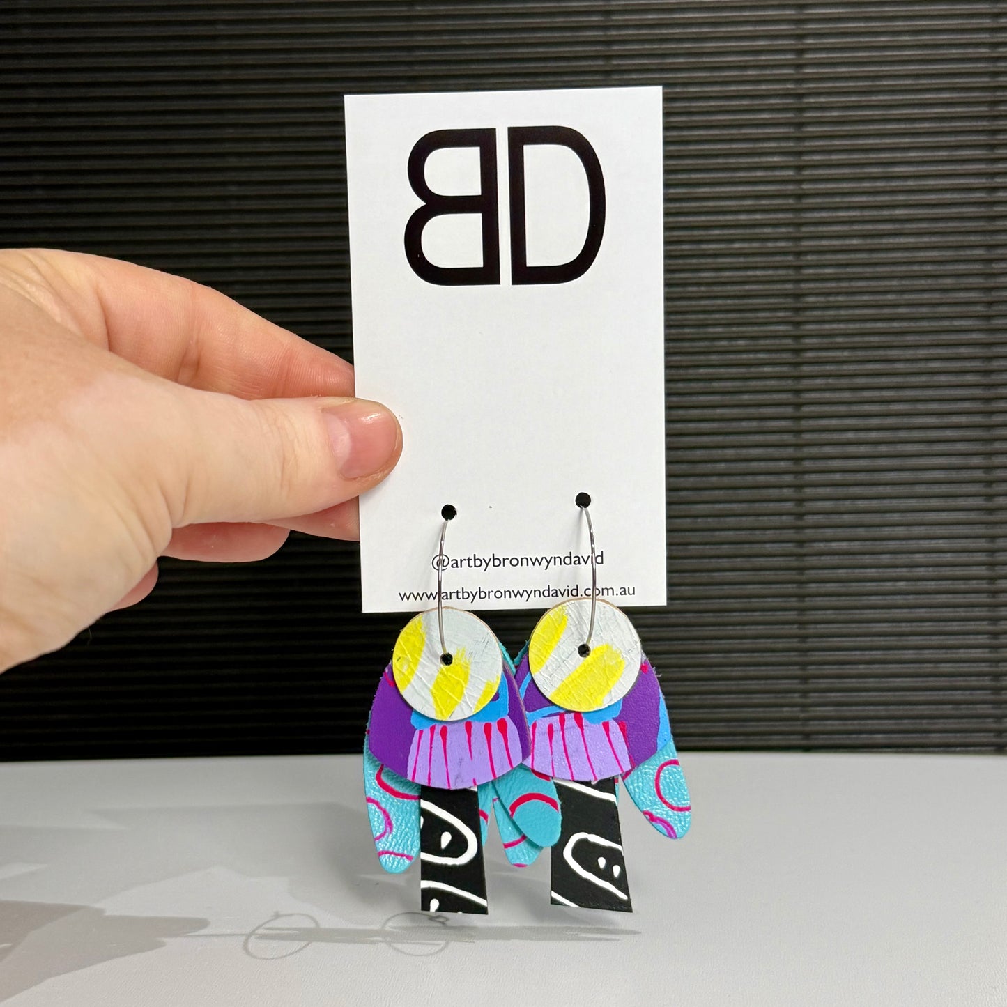 Interchangeable Hoops Yellow and White | Aboriginal Leather Earrings | Art by Bronwyn David