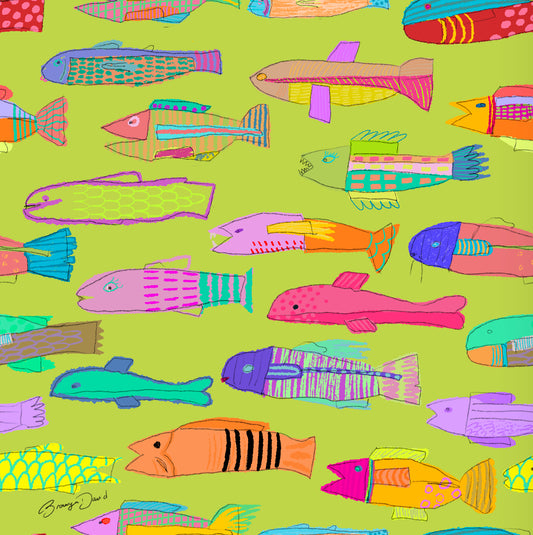 Silk Scarf - ‘Fish Farm’ 65 x 65 cm