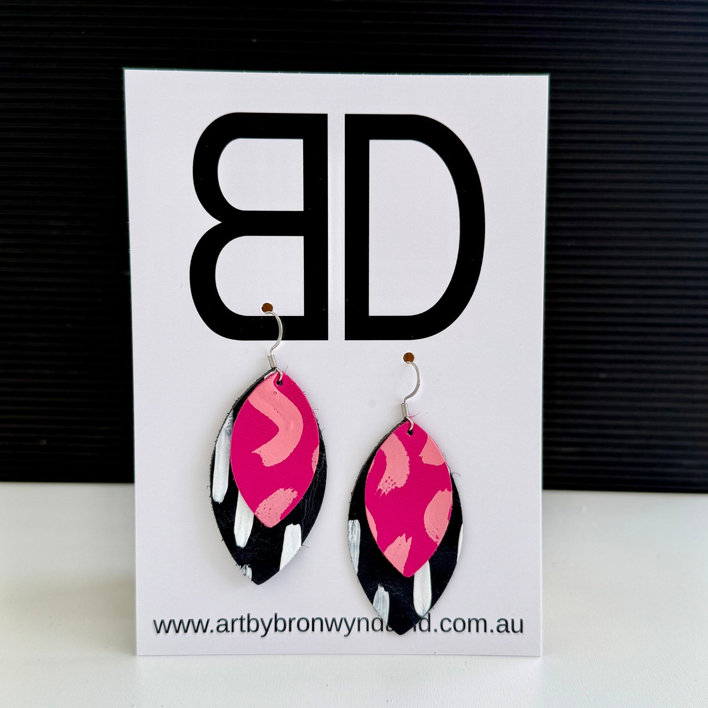 Double Leaves - Handmade Painted Leather Earrings - Lightweight Statement Jewellery | Artisan Crafted