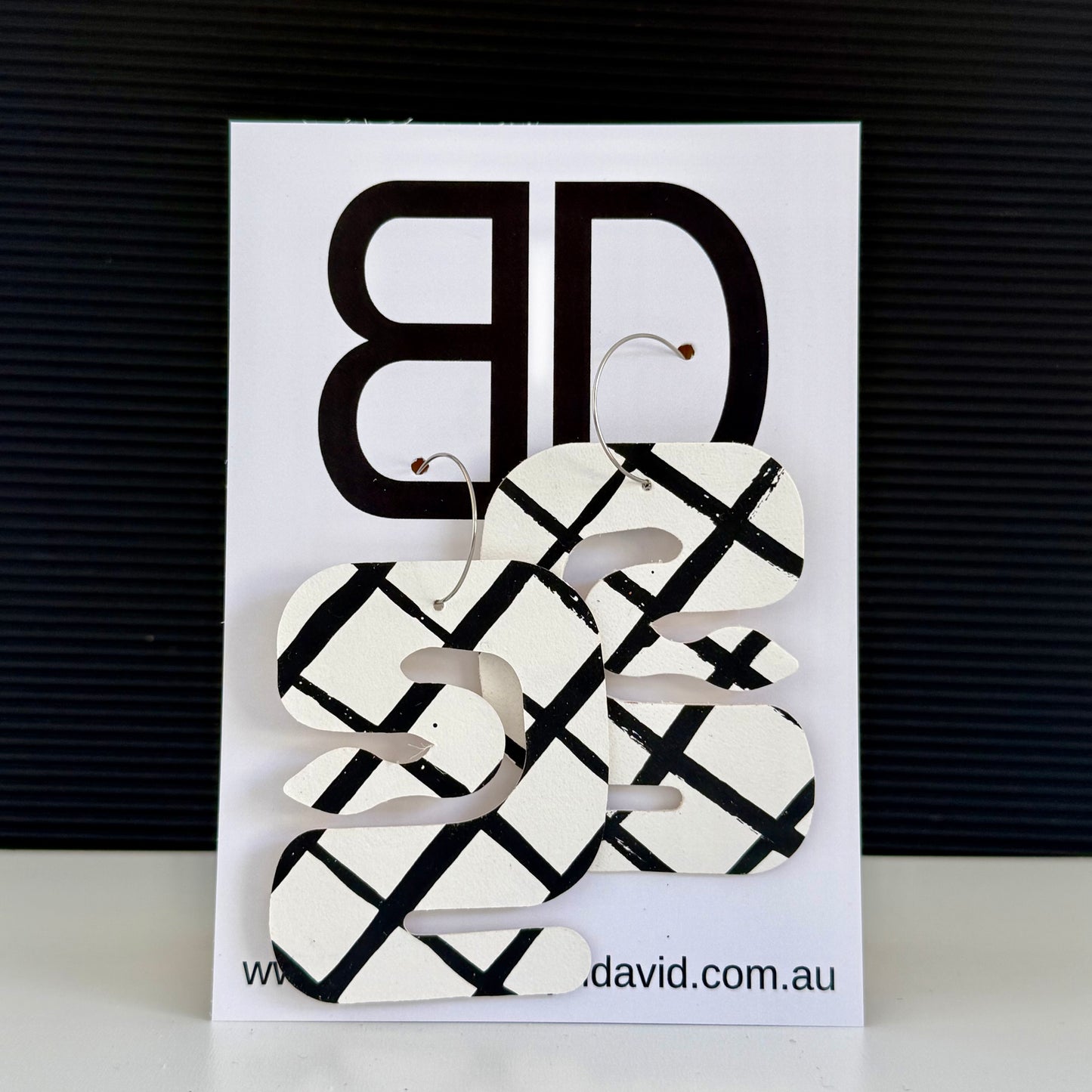 Give Me Strength Black and White Weave | Aboriginal Leather Earrings | Art by Bronwyn David