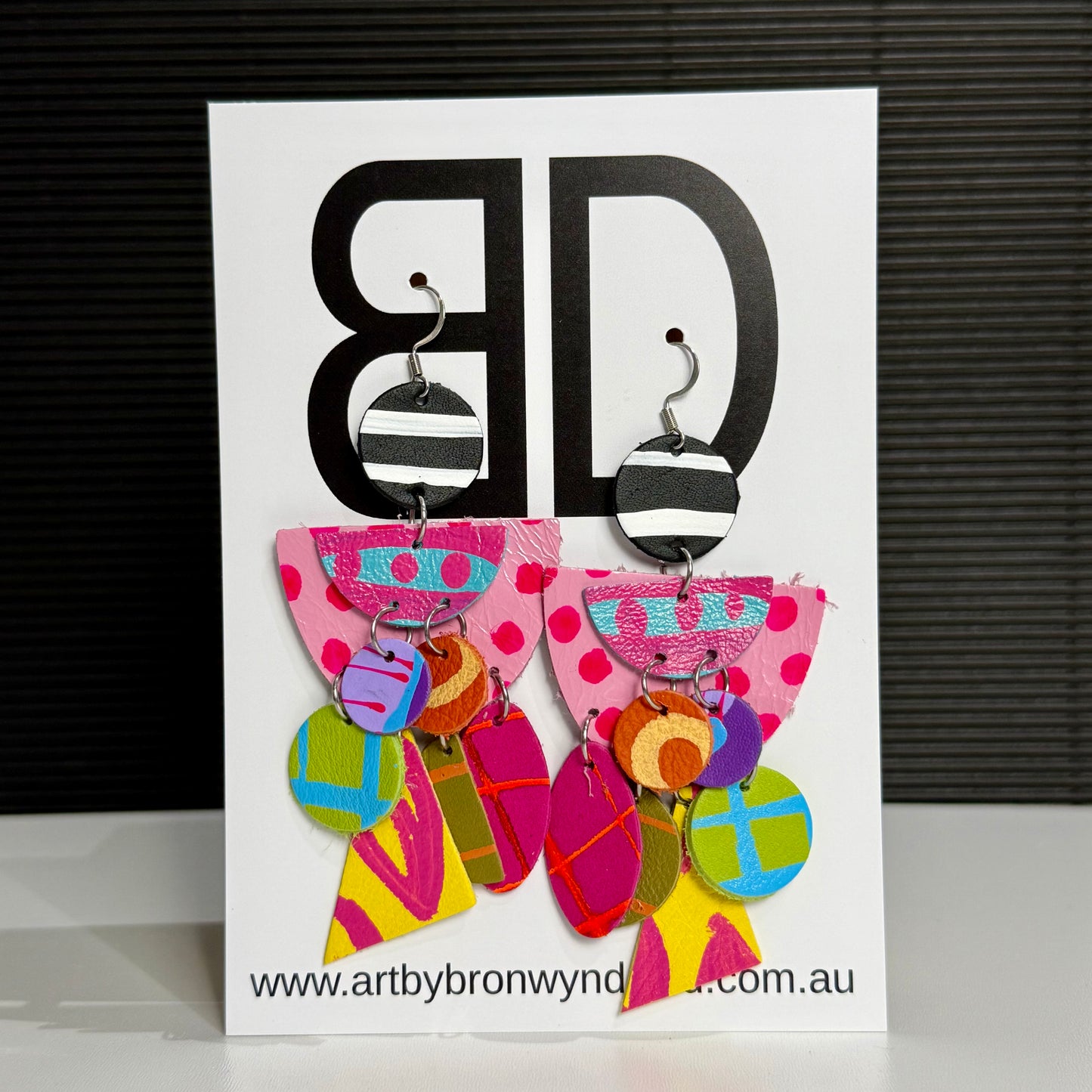 Dolly Dangles Pink | Aboriginal Leather Earrings | Art by Bronwyn David