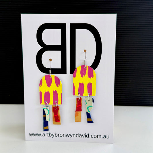 Long Arch - Handmade Painted Leather Earrings - Lightweight Statement Jewellery | Artisan Crafted