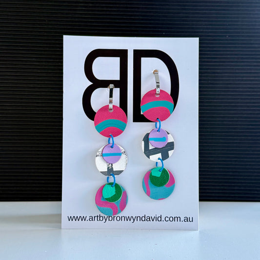 Triple Drops - Handmade Painted Leather Earrings - Lightweight Statement Jewellery | Artisan Crafted